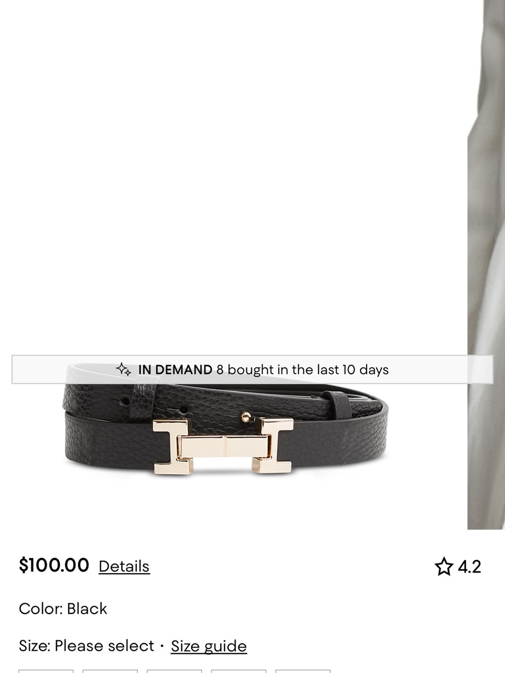 Reiss Black Leather Belt with Gold H Buckle